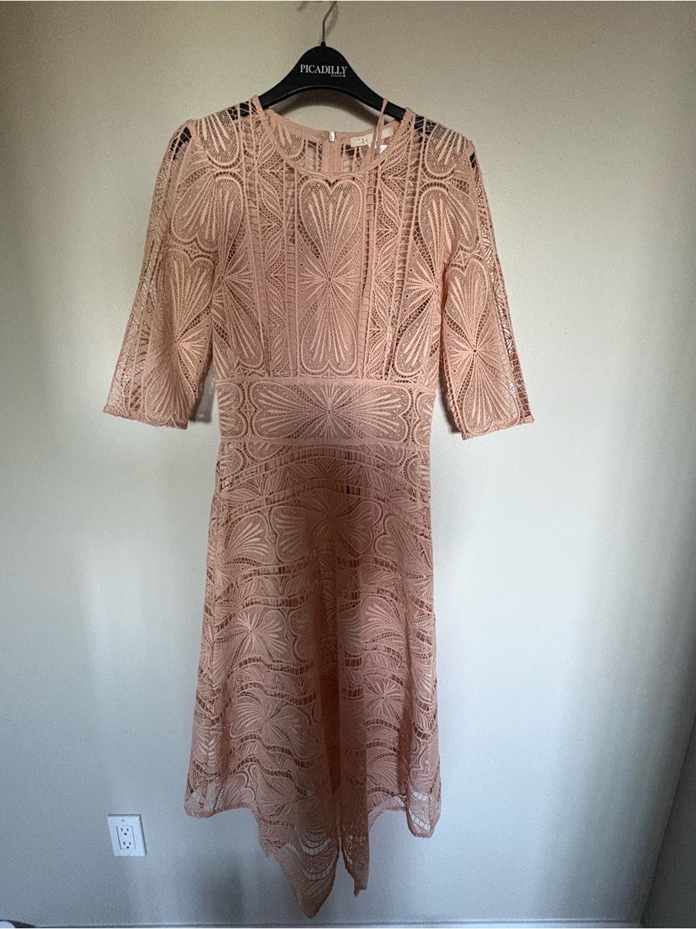 Maje Blush Pink Lace Midi Dress